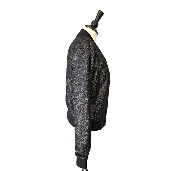 BAILEY-44 Black Sequin Bomber Jacket Snap Front Size S - Picture 3 of 6